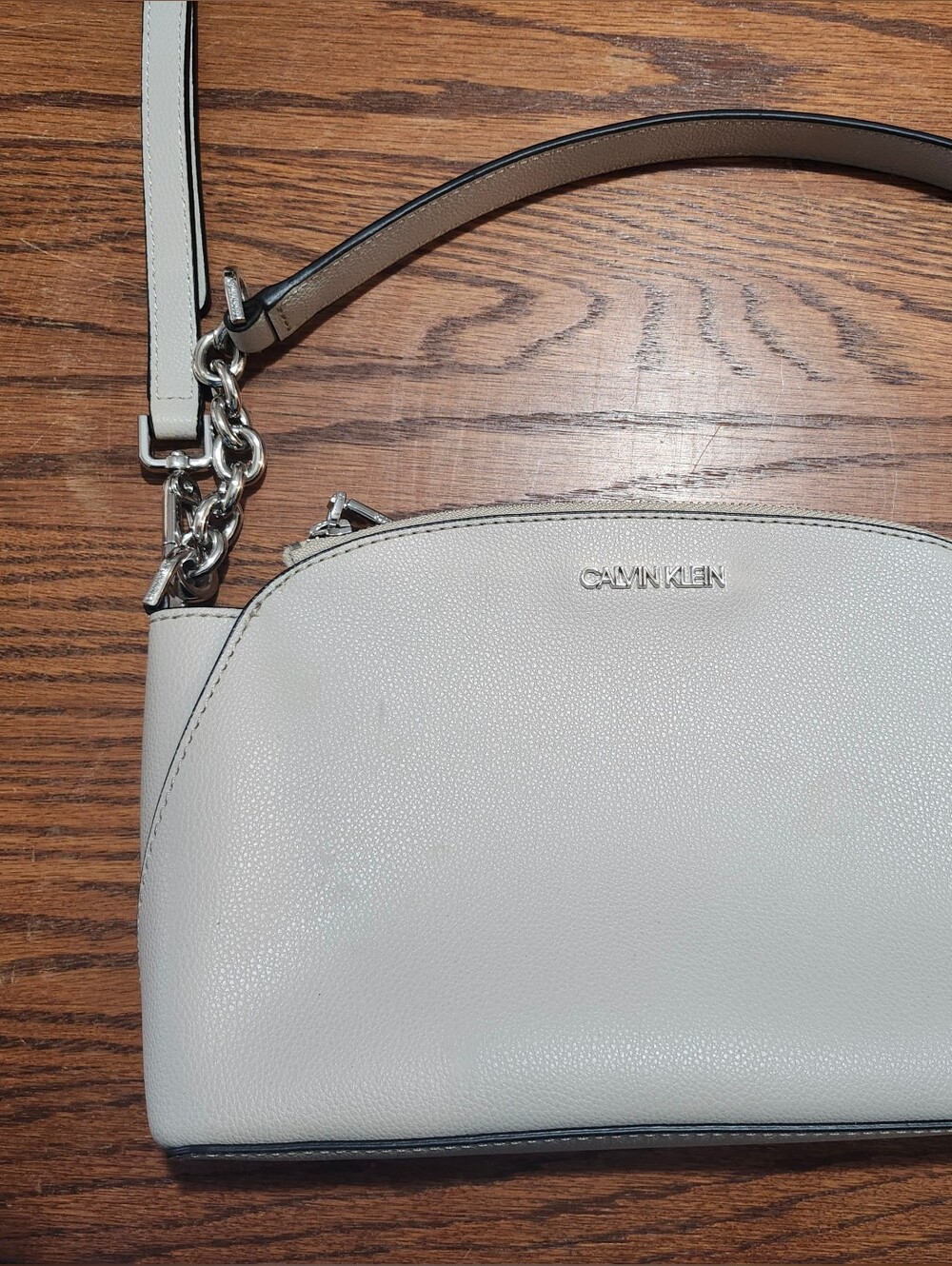 Calvin Klein Cream Pebbled Crossbody Bag with Silver Hardware
